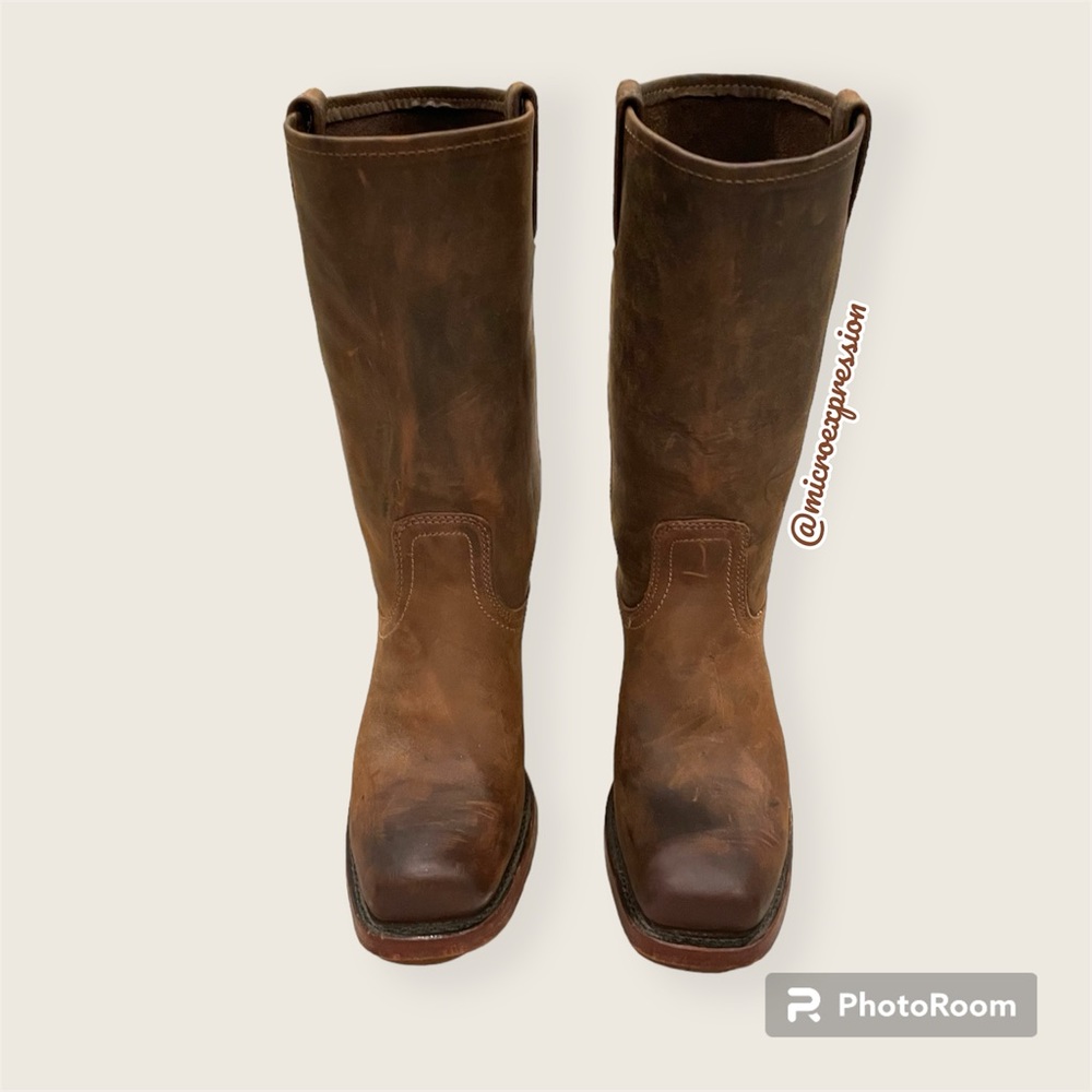 $545 Frye Campus 12L Dark Brown Tan Leather Vintage Distress Square Cowboy Boot - Picture 10 of 16